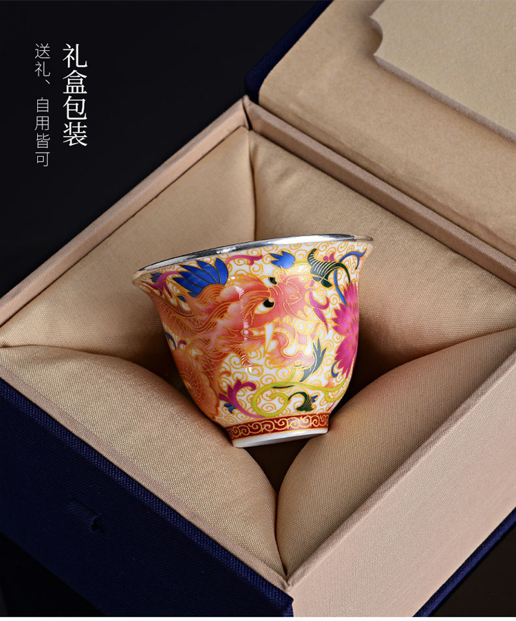 Jingdezhen ceramic colored enamel tea sets manual silvering cup cup kung fu masters cup tea cups only