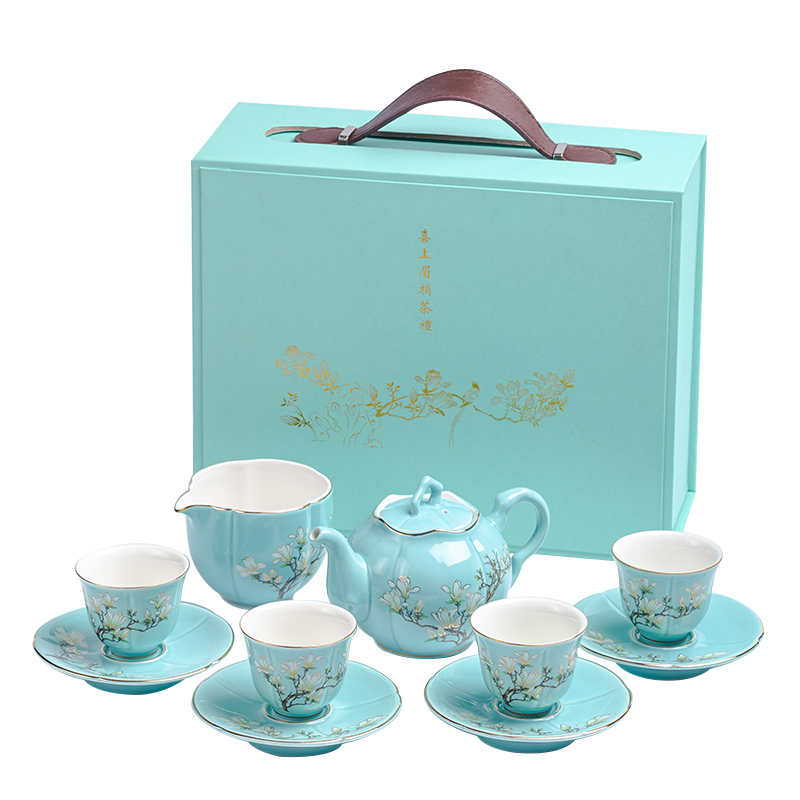 Jingdezhen tea sets a light key-2 luxury contracted modern kung fu tea pot household teacup pad supporting high - end gift box