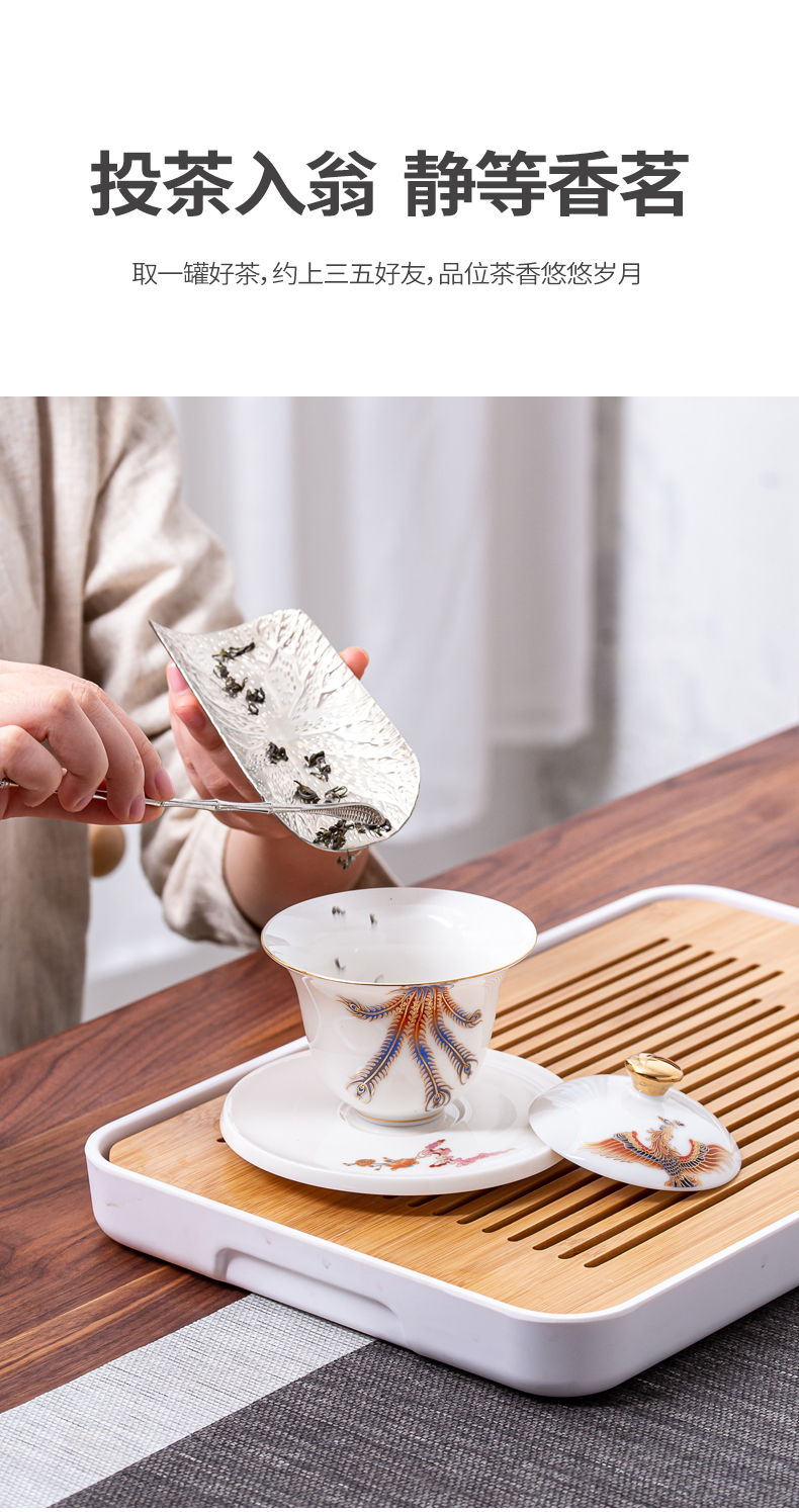 Dehua suet jade white porcelain cup high - grade kung fu tea set suit visitor home office tea tureen gift box