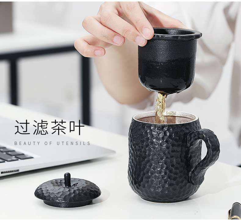 Creative glass ceramic separation silver cup 999 sterling silver tea cup office cup with cover individual cup contracted