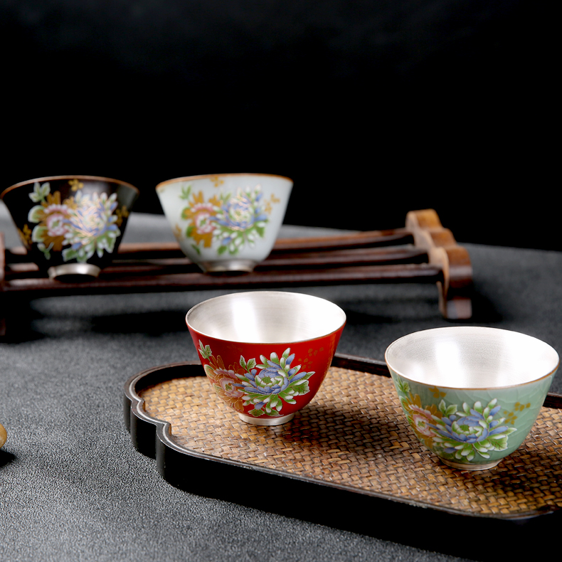 Ceramic cup silver sterling silver 999 kung fu tea tea set, perfectly playable cup suit large tasted silver gilding customize sample tea cup