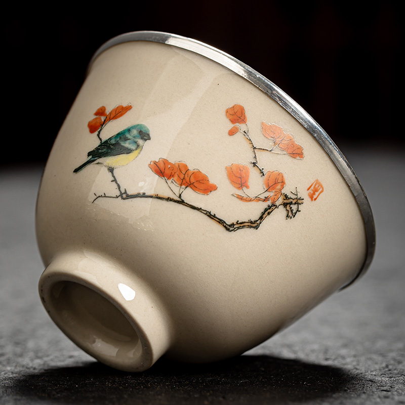 Jingdezhen porcelain silvering teacups hand - made male woman single small cup silver cup 999 sterling silver bladder sample tea cup