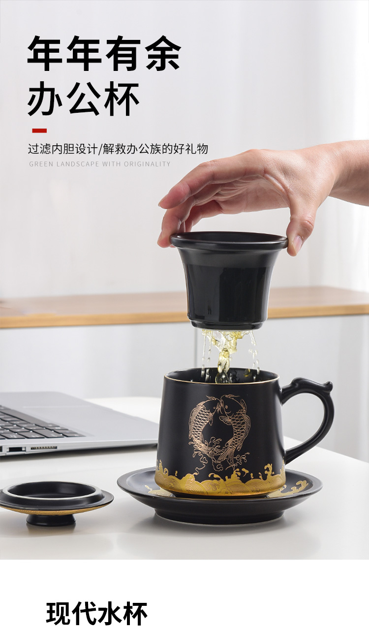 Glass ceramic Chinese wind high - grade Glass cup men 's boss office separation cup with handle tea tea cup