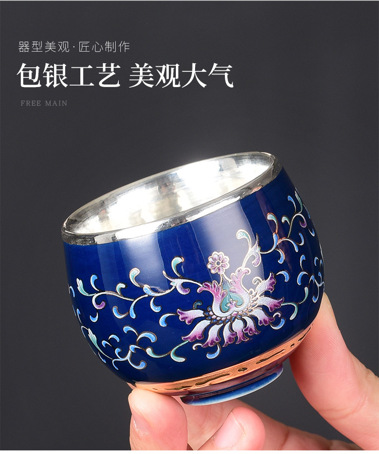 Jingdezhen meditation of pure manual silvering 999 sterling silver cups master cup Japanese silver cups single CPU