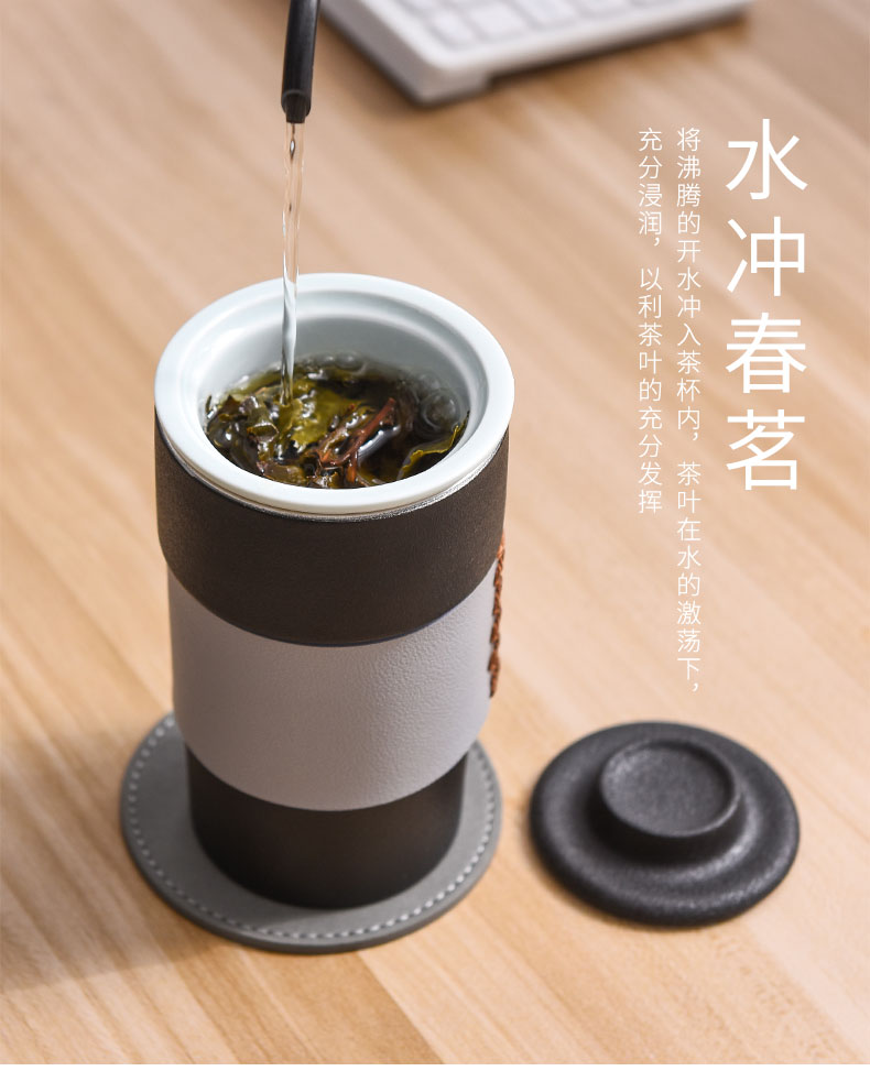 Contracted ceramic cup with a cup of portable anti silver pressed tea cups with cover glass office filter cup