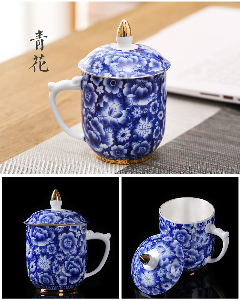 Jingdezhen ceramic cups office cup home tasted silver cup 99 sterling silver gilding care of individual cup boss cups of water