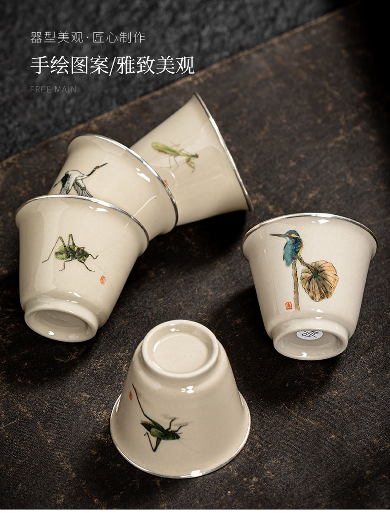 High - end hand - made tea cup, master cup single CPU female male individual special porcelain silvering glass cups sample tea cup