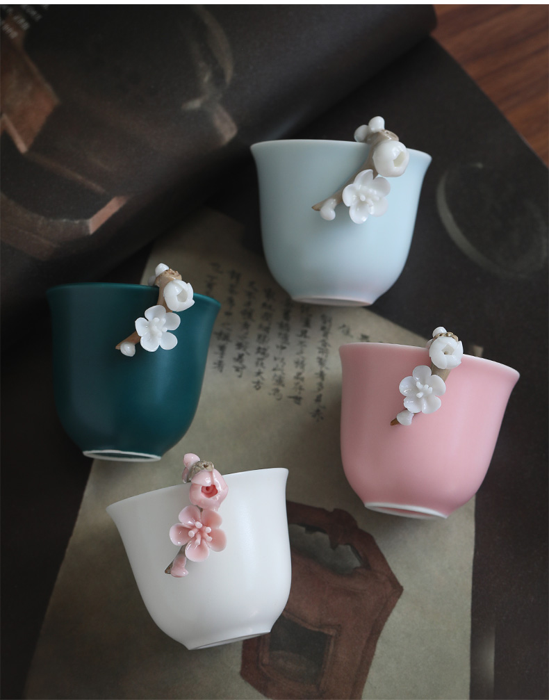 Pink flowers manual teacup ru up market metrix who cup single CPU getting creative ceramic kunfu tea light bowl cups only