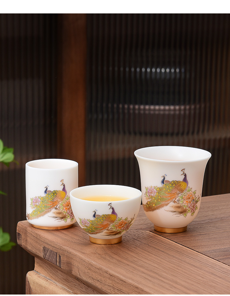 Dehua white porcelain teacup suet jade porcelain tea light cup kung fu masters cup but small cup single colored enamel sample tea cup