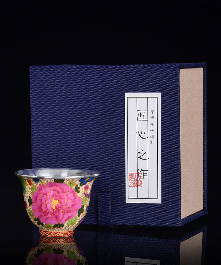 Jingdezhen ceramic colored enamel tea sets manual silvering cup cup kung fu masters cup tea cups only