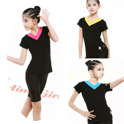 Летняя детская черная спортивная одежда подходит для мужчин и женщин, танцующий комплект, V-образный вырез, в обтяжку