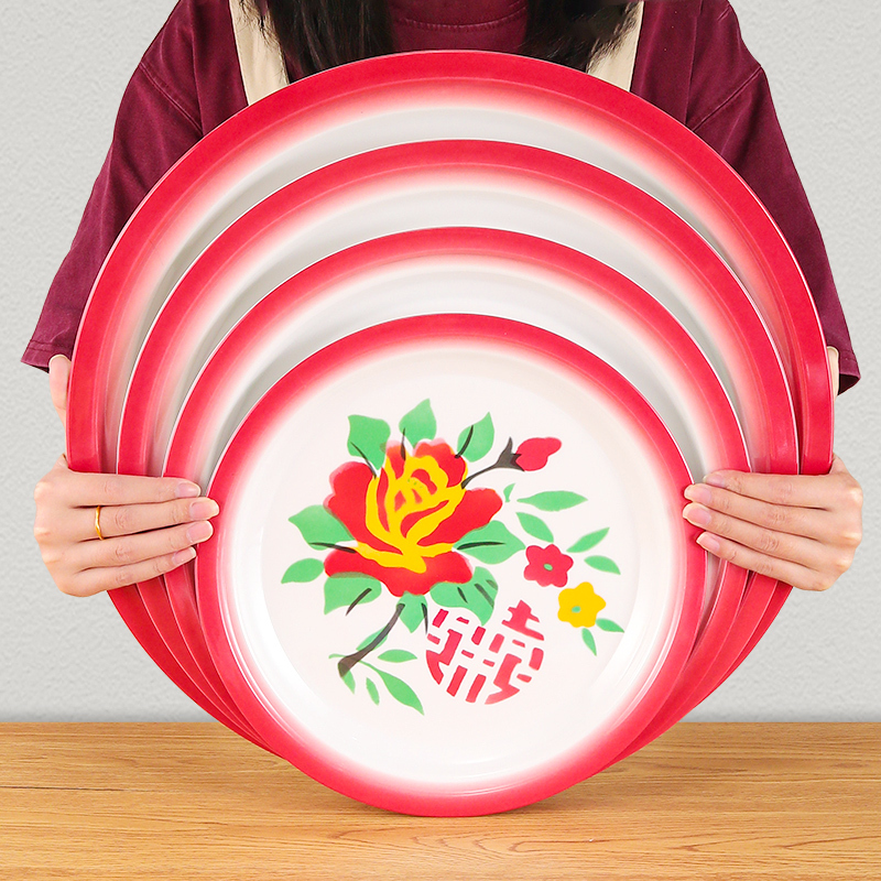 Melamine Large Round Plate Old-Fashioned Enamel Plate Plastic Tea Tray Fruit Snack Tray Spicy Hot Pot Dish Commercial