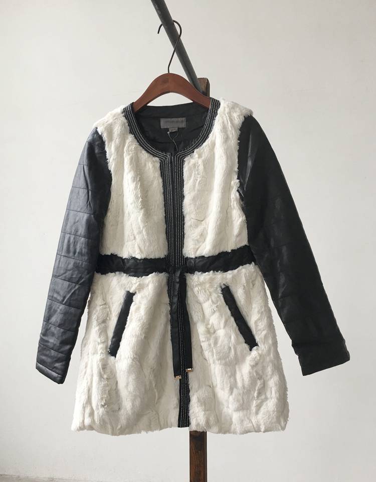 Phản hồi cải bắp Trung Quốc! Boutique đơn mùa đông mới nữ PU khâu faux fur xu hướng dài áo khoác da áo lông thỏ cao cấp