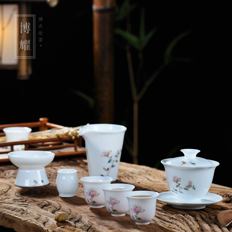 Bo yiu-chee jingdezhen hand - made tureen tea cups household kung fu tea set gift set of blue and white porcelain of a complete set of gift boxes