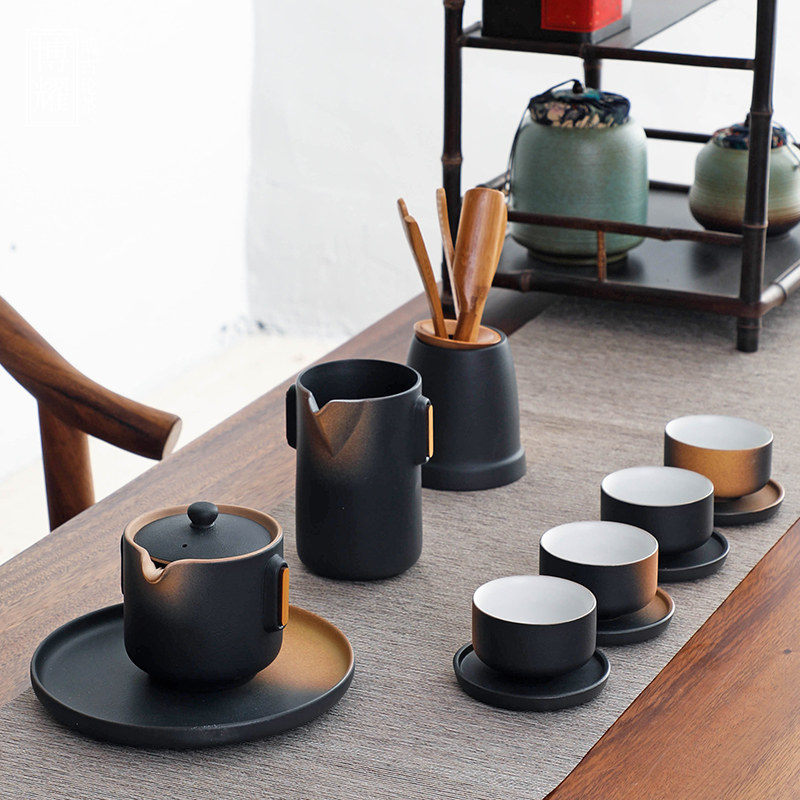Bo yiu-chee Japanese coarse pottery kung fu tea set suit household contracted teapot teacup gift of a complete set of tea set gift boxes