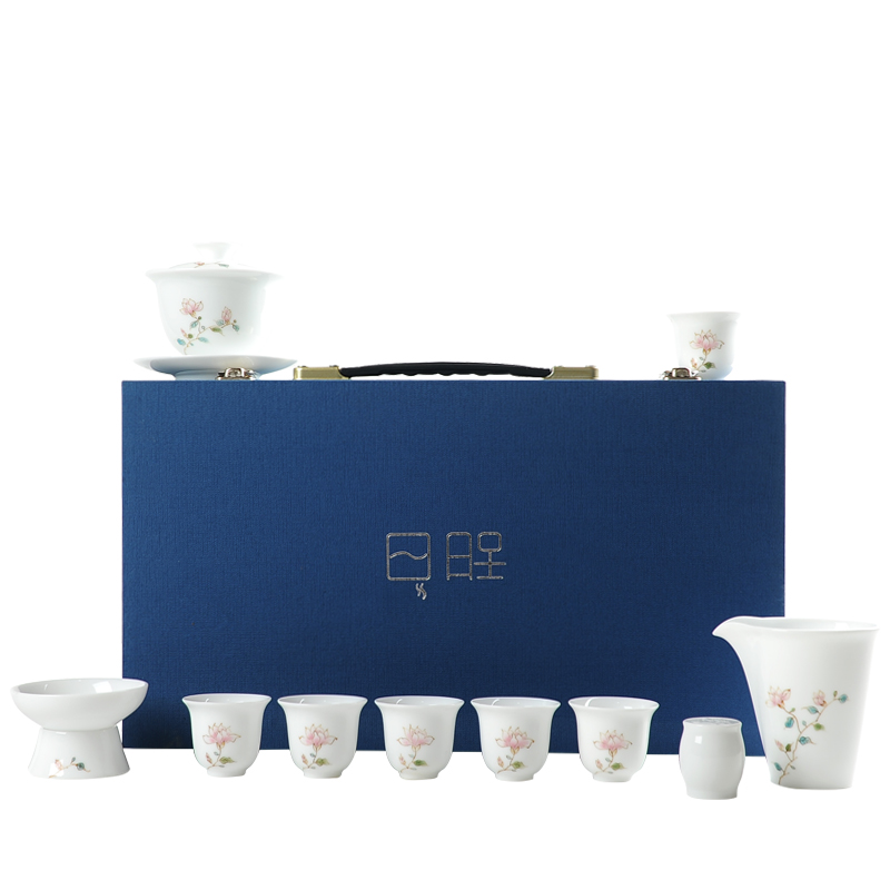 Bo yiu-chee jingdezhen hand - made tureen tea cups household kung fu tea set gift set of blue and white porcelain of a complete set of gift boxes