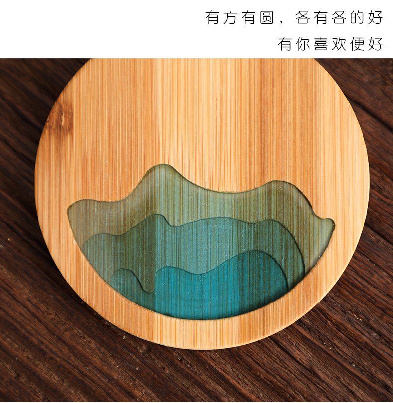 Bo yiu-chee bamboo cup mat sifang circular heat insulation, anti - skid hot cup mat real wood kung fu tea tea accessories