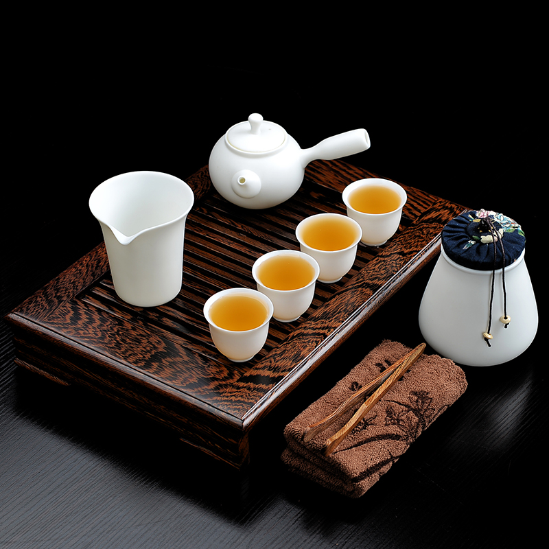 Bo yiu-chee biscuit firing suet jade teapot tea set suit household kung fu ceramic cups household small tea tray is contracted