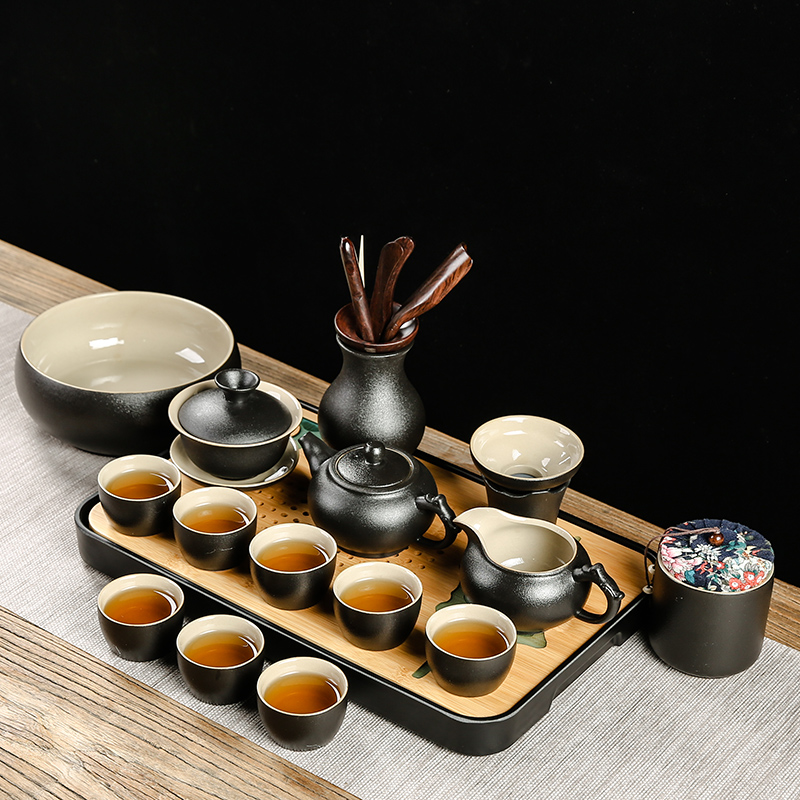 Black ceramic kung fu bo yao zen tea set the home office of a complete set of tea teapot teacup GaiWanCha plate
