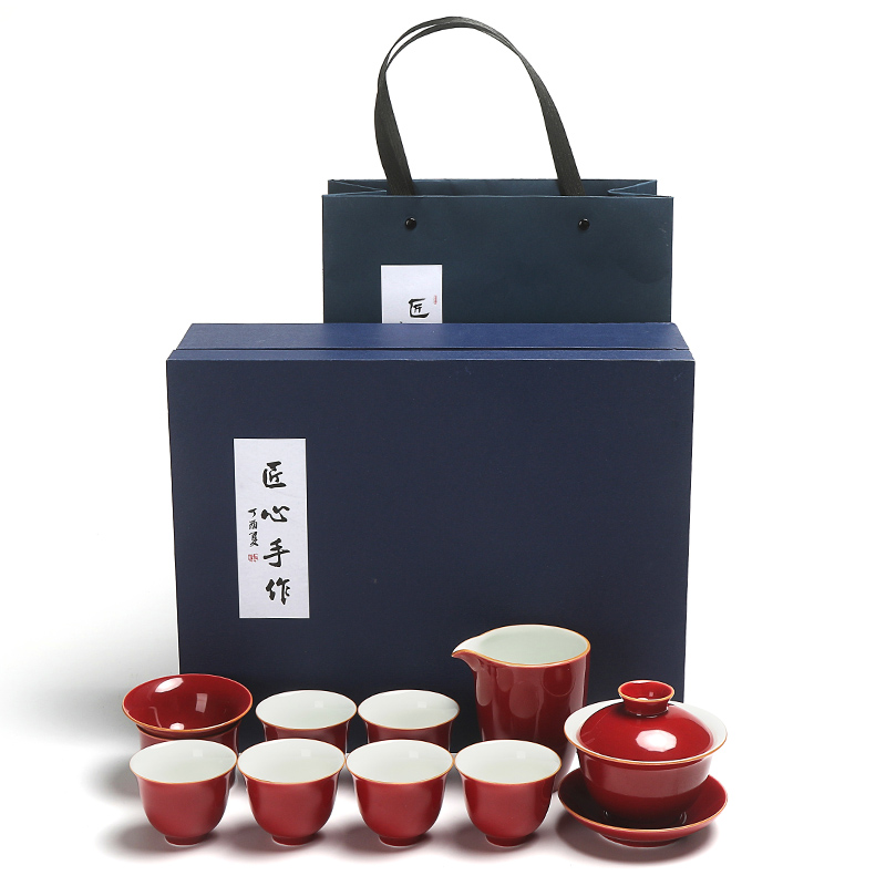 Bo yao gift tea set custom jingdezhen ji dark purple wedding kung fu tea set ceramic tureen tea cups