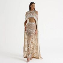 Sharon Said Luxury Pearls Dubai Champagne Evening Dresses wi