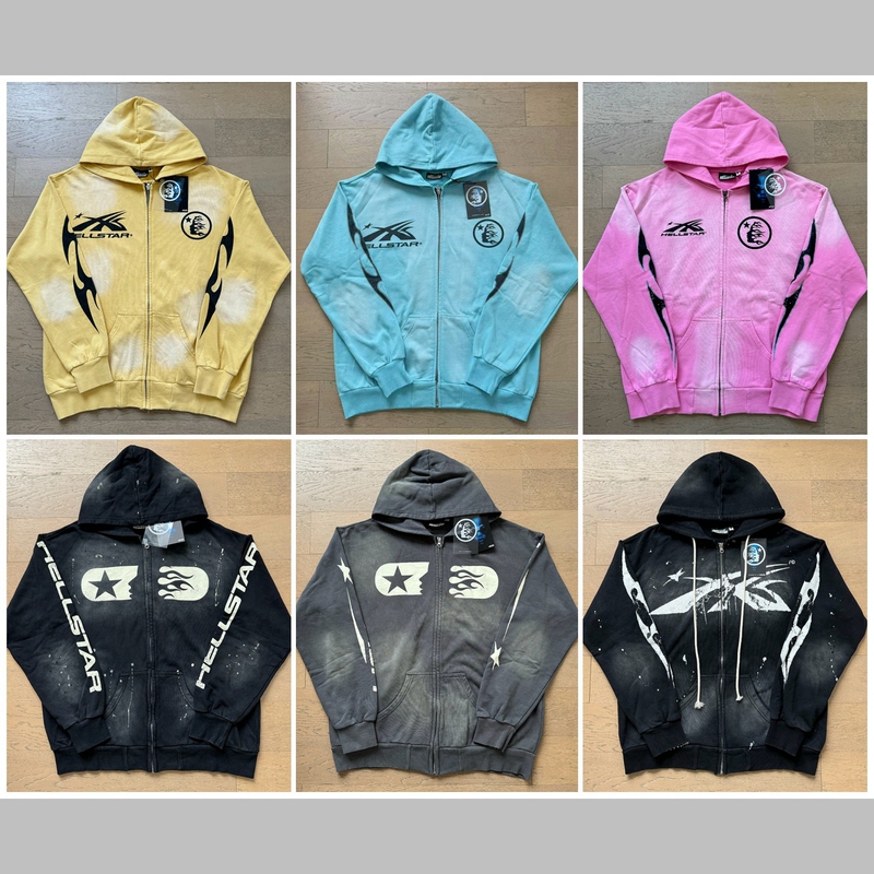 Foreign Trade Trendy Hell Star Retro Print High Street Unisex Loose Casual Zip-Up Hoodie Jacket