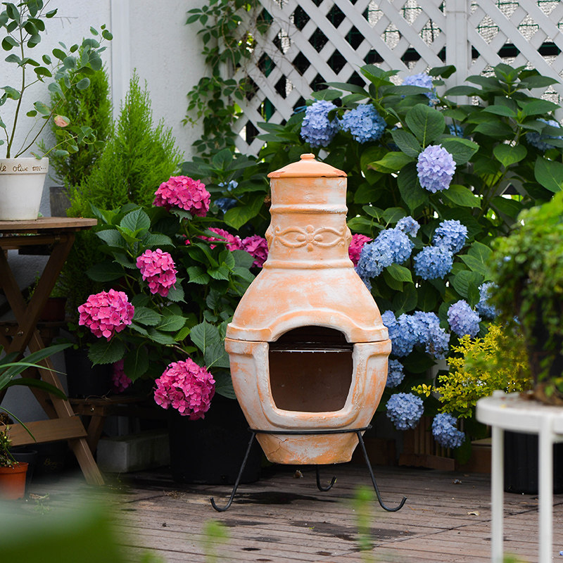 Warm Peninsula Flora Red Pottery Garden BBQ decorated fireplace incinerator villa fitted