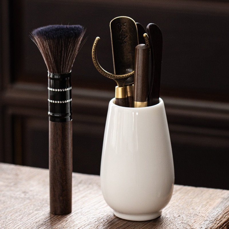 Defied White Porcelain Six Pieces Of Tea Art Six Pieces Suit Jade Porcelain Kongfu Tea Furniture Accessories Bamboo Clips Bamboo and wood Tea Road