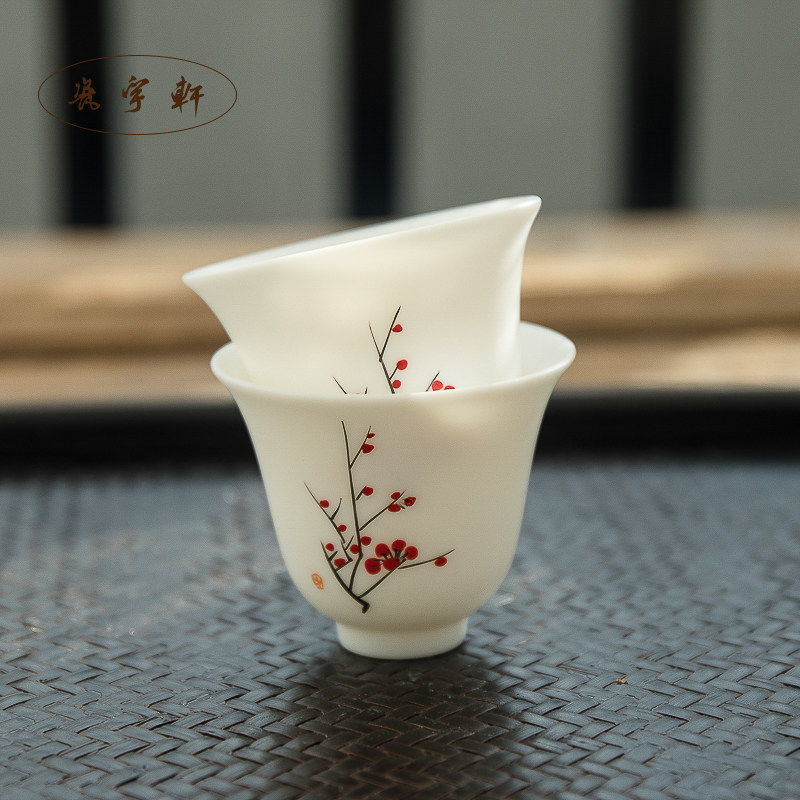 Porcelain Yuxuan hand-painted teacup Tea cup Sheep fat white marble porcelain Gongfu tea set Single cup white porcelain master cup Household