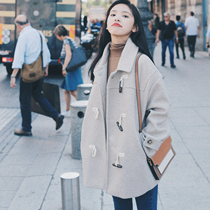  Sandro Moscoloni autumn and winter horn buckle coat womens mid-length British style Korean version of the popular woolen coat