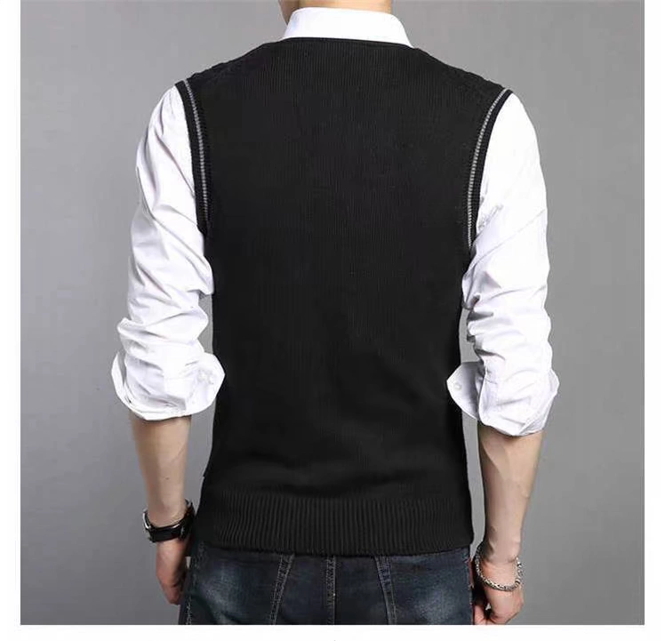 Mùa xuân và mùa thu Màu sắc áo len cotton Vest nam Slim kinh doanh không tay dệt kim len Vest V-cổ Vest