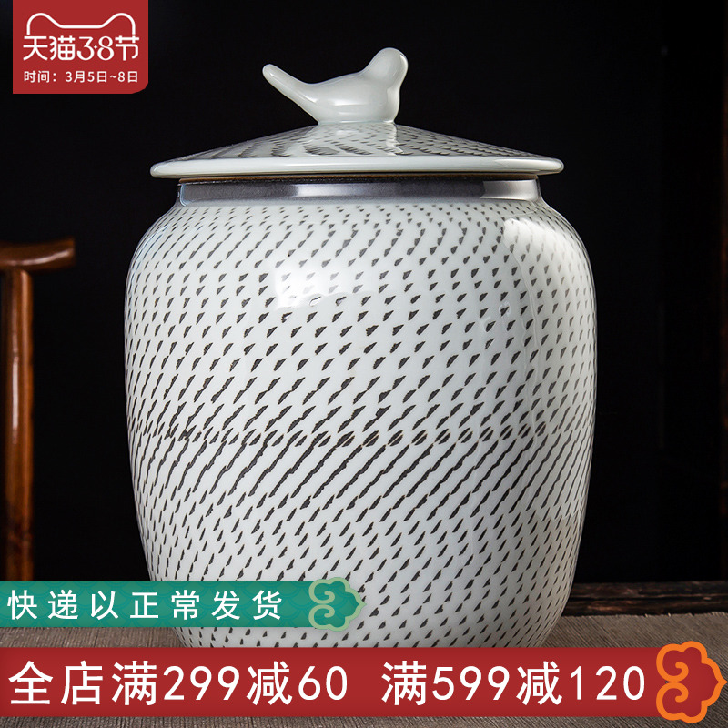 Jingdezhen ceramic tea tea jar extra large storage cylinder barrel of pu 'er tea canister cups barrels of large capacity