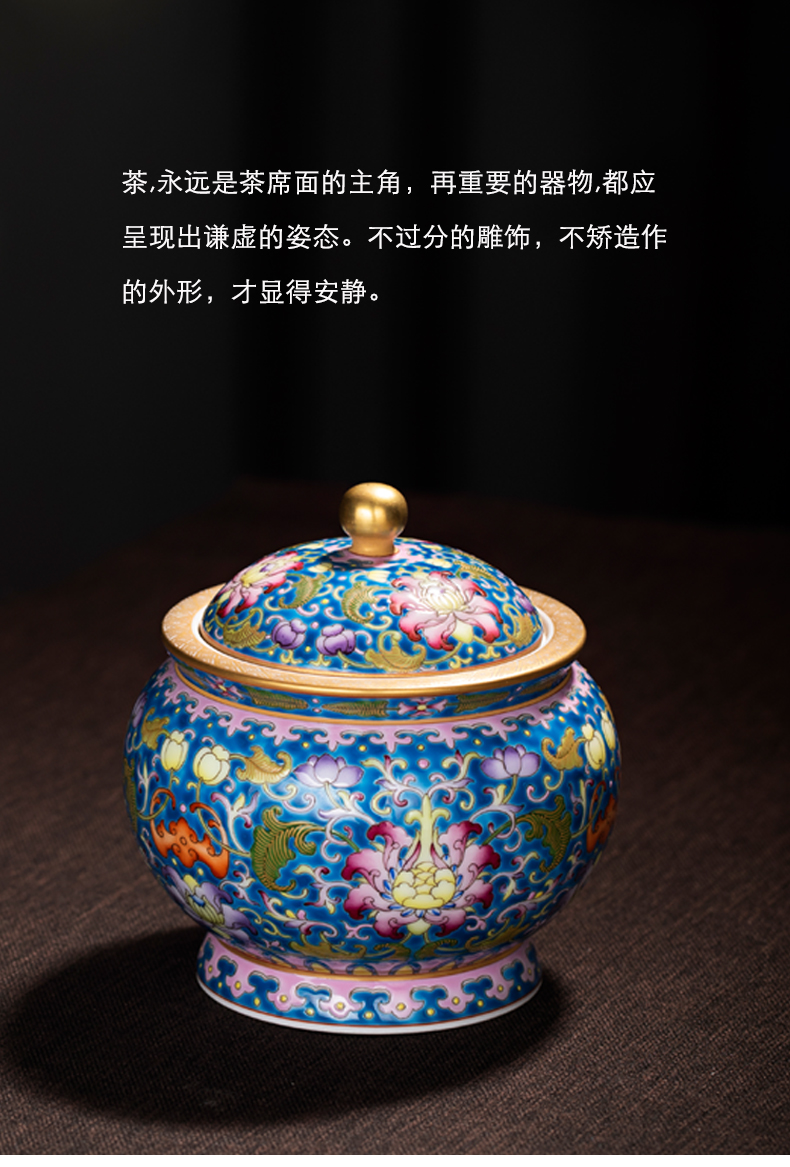 Checking out tea sets jingdezhen ceramics colored enamel paint heavy dark blue caddy fixings gifts for storage tank