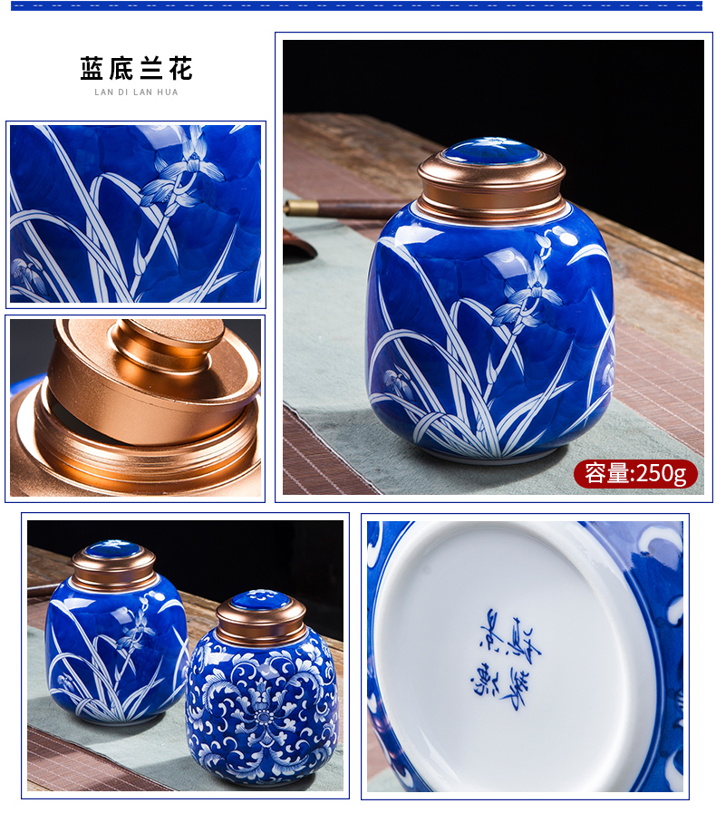 Jingdezhen blue and white porcelain ceramic caddy fixings large half jins of puer tea with a sealed tank storage POTS a kilo of household