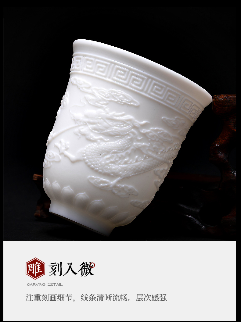 Jingdezhen ceramic kung fu tea cups white porcelain heart sutra master cup single CPU hand - carved tea sample tea cup, small bowl