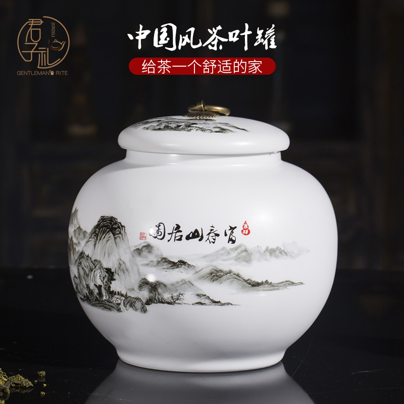 Jingdezhen caddy fixings size 1 catty ceramic POTS sealed jar with cover wake receives storage tank tea