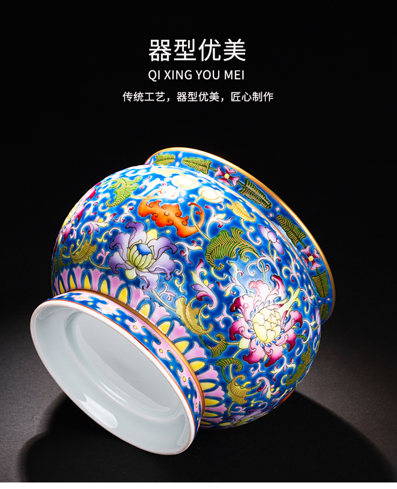 Checking out tea sets jingdezhen ceramics colored enamel paint heavy dark blue caddy fixings gifts for storage tank