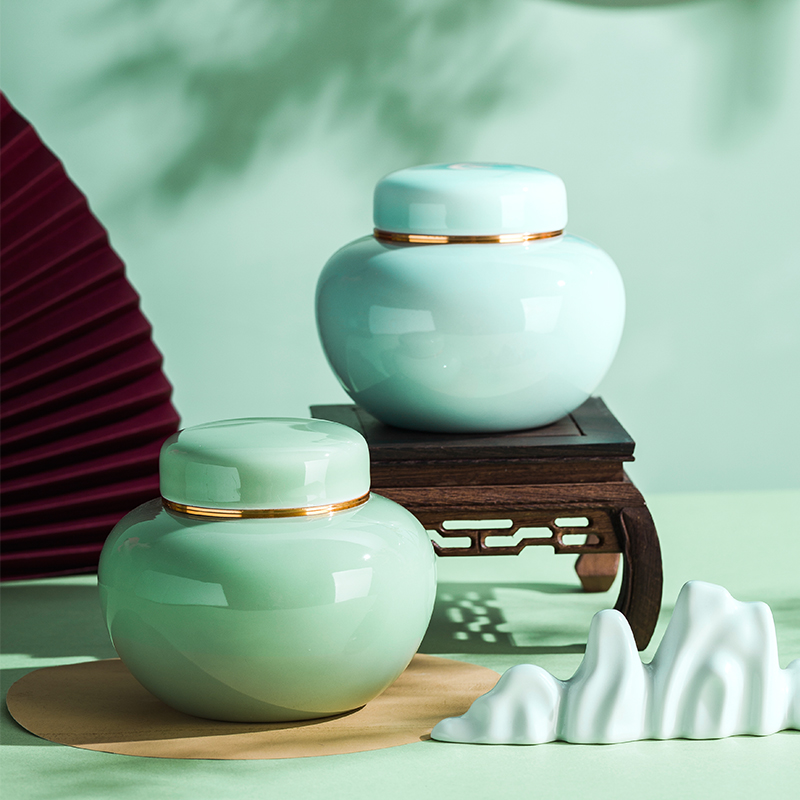 Celadon big yards of ceramic tea set aluminum cover portable pu - erh tea storage box storage tanks seal pot large caddy fixings