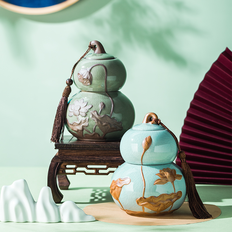 Half jins to hoist the elder brother of the ceramic up of tea caddy fixings storage containers longquan celadon sealed as cans of household