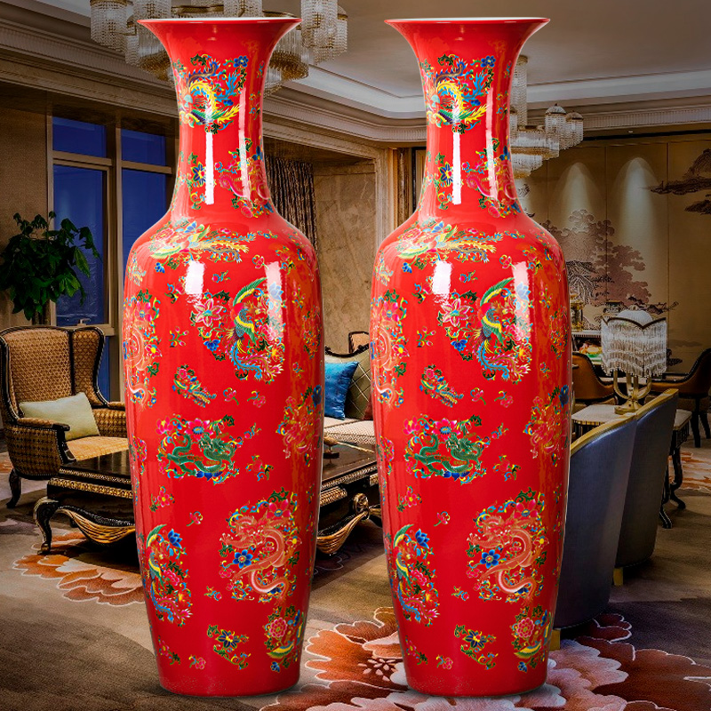 Jingdezhen Ceramics Chinese China Red Landing Large Vase Living Room Adornment Porcelain Pendulum with large opening