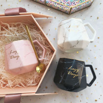 Lovers cup breakfast milk tea drinking water glass Nordic minimalist coffee gift box with cover with spoon water glass sub-pair creation