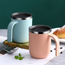 () 304 stainless steel mark cup with lid spoon creative personality cup cute breakfast cup lovers drink water cup curl