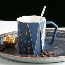 Creative Ceramic Cup Personality Mark Cup Womens Milk Cup Coffee Cup Subman Drink Tea Cup Lovers Cup Blue