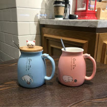 Cute ultra cute cat Mack cup female ceramic with cover spoon lovers cup a couple of home oat breakfast water glasses