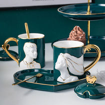 Lovers water glass creative gift men and women Marks Cup wedding birthday present a pair of ceramic cups gift boxes for men and women