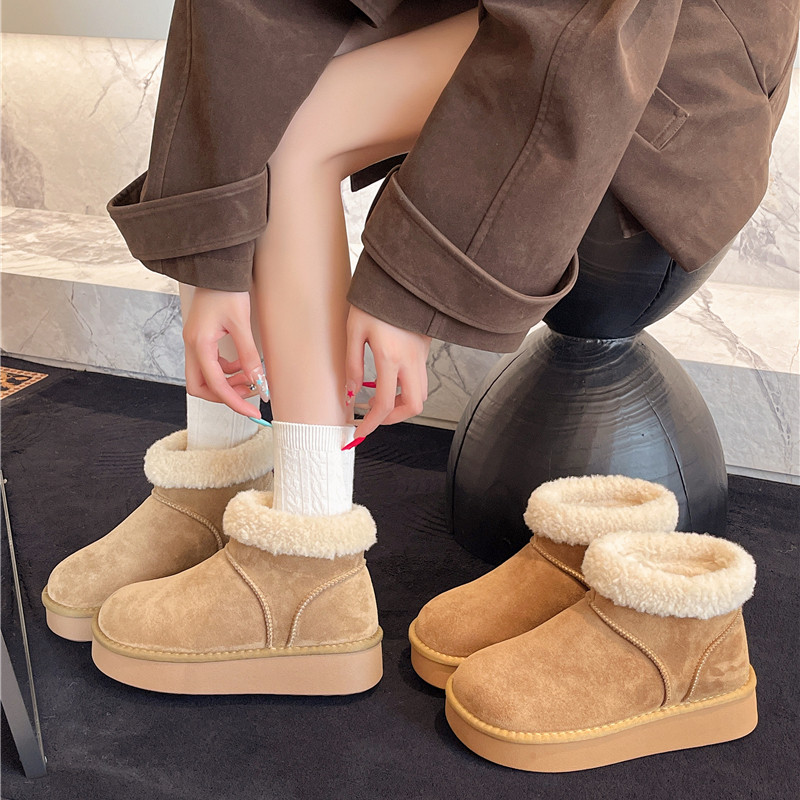 Thick-Soled Fleece-Lined Snow Boots for Women, Winter 2025 New Popular Birkenstock-Style Short Boots, Furry Shoes, Northeastern Large Cotton Shoes