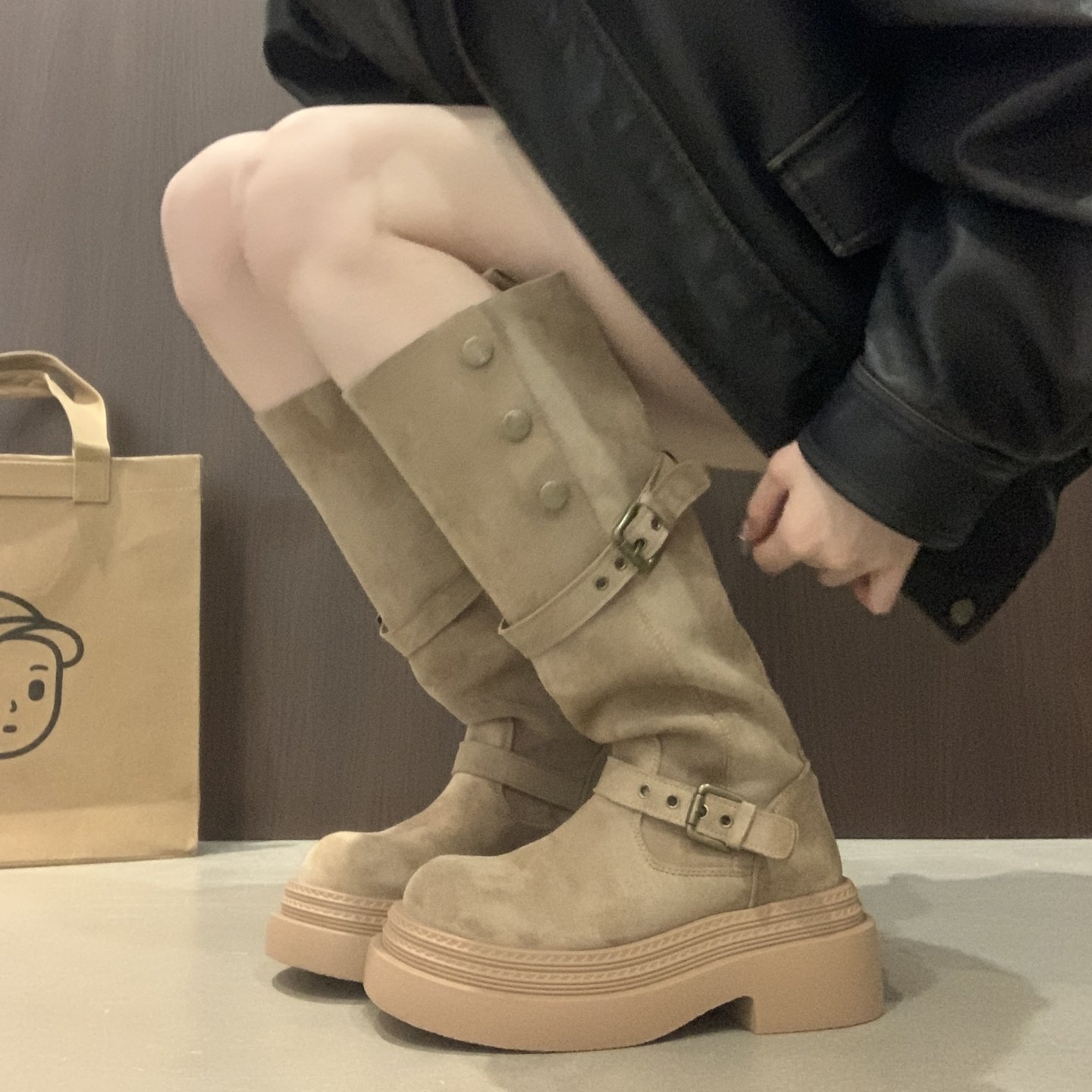 Thick-Soled Height-Increasing Two-Way Wear Long Boots for Women, 2025 Autumn New British Style Martin Boots, Slimming, Popular and Versatile Long Boots