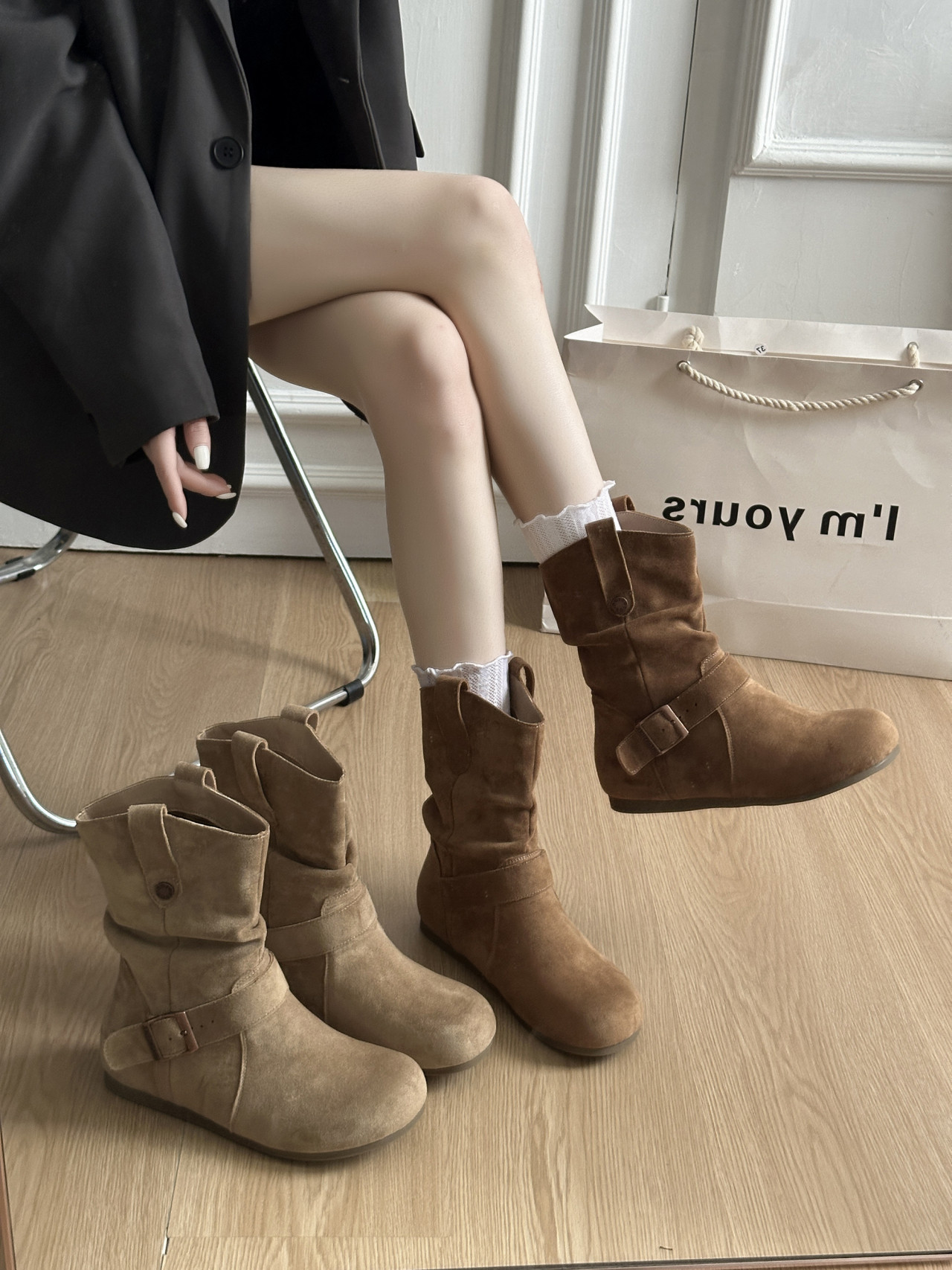 Retro Height-Increasing Birkenstock Short Boots for Women, 2025 Autumn New Style Western Cowboy Boots, Slimming Push-Up Boots, Martin Boots