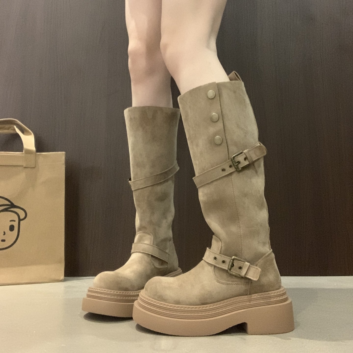 Thick-Soled Height-Increasing Two-Way Wear Long Boots for Women, 2025 Autumn New British Style Martin Boots, Slimming, Popular and Versatile Long Boots
