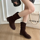 Wasteland style Maillard mid-calf boots for women 2025 new autumn western denim boots Birkenstock short boots Martin boots
